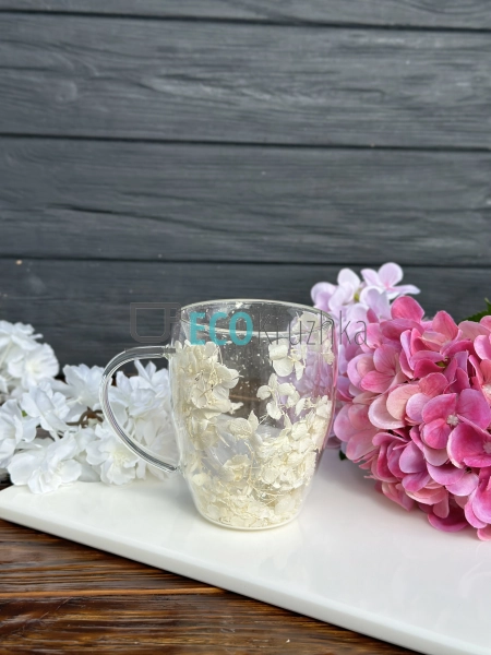 Скляна чашка з подвійними стінками та сухоцвітами 330 мл ... Скляна чашка з подвійними стінками та сухоцвітами 330 мл ...