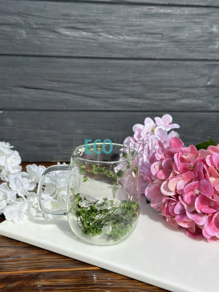 Скляна чашка з подвійними стінками та сухоцвітами 330 мл ... Скляна чашка з подвійними стінками та сухоцвітами 330 мл ...