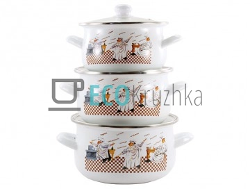 Набір емальованих каструль Кухарі 3 шт — 2л, 3л, 4л з кр ...