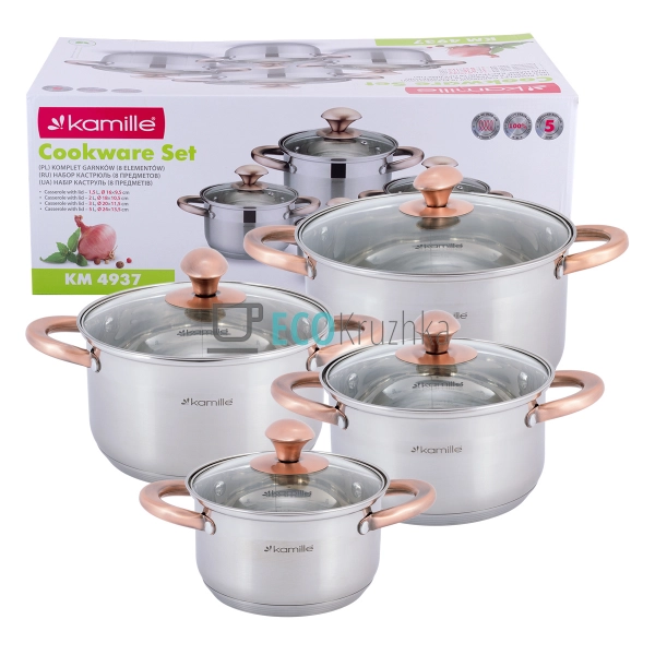Набір каструль з нержавіючої сталі 8 предметів (1,5л, 2л ...