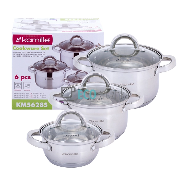 Набір каструль з нержавіючої сталі 6 предметів з кришкам ...