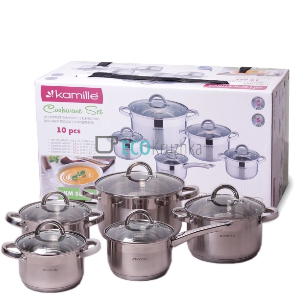 Набір каструль з нержавіючої сталі 10 предметів з кришка ...