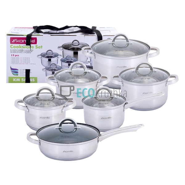 Набір посуду з нержавіючої сталі 12 предметів з кришками ...