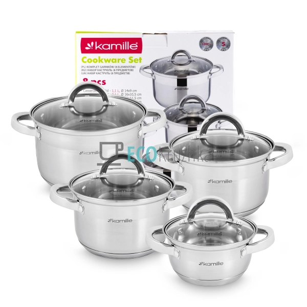 Набір каструль з нержавіючої сталі 8 предметів з кришкам ...