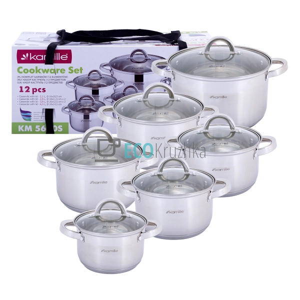 Набір каструль з нержавіючої сталі 12 предметів з кришка ...