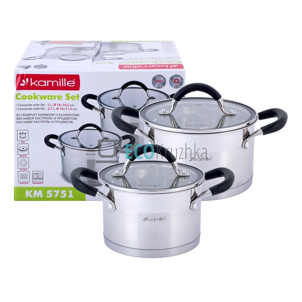 Набір каструль з нержавіючої сталі 4 предмети з кришками ...