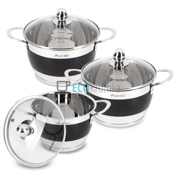 Набір каструль з нержавіючої сталі 6 предметів з кришкам ...