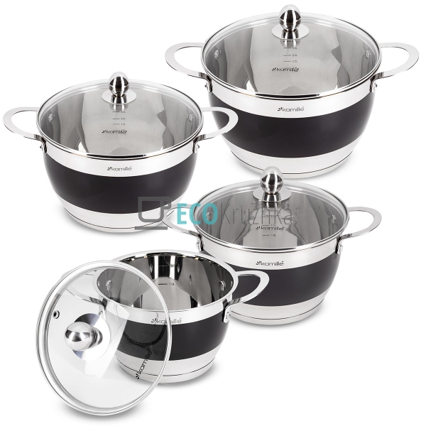 Набір каструль з нержавіючої сталі 8 предметів з кришкам ...
