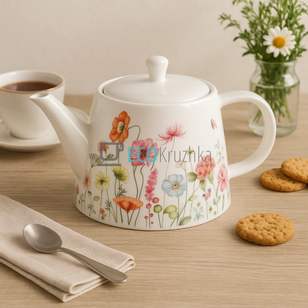 Порцеляновий чайник для заварювання чаю з квітковим візе ... Порцеляновий чайник для заварювання чаю з квітковим візе ...