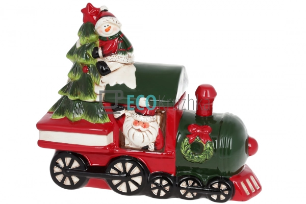 Керамічна банка для солодощів "Санта і Сніговик на поїзд ...