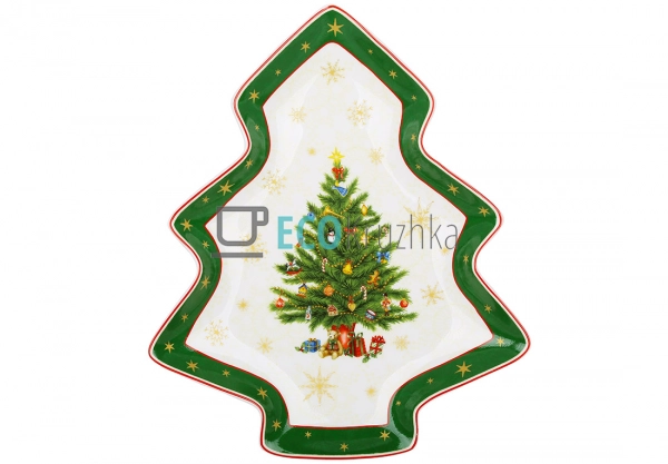 Новорічна порцелянова тарілка у формі ялинки 25×21 см •  ...
