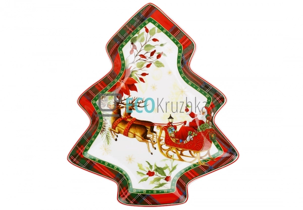 Порцелянова тарілка у формі ялинки 25×21 см – новорічне  ...