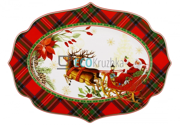 Велика новорічна сервірувальна тарілка з порцеляни 35×25 ...