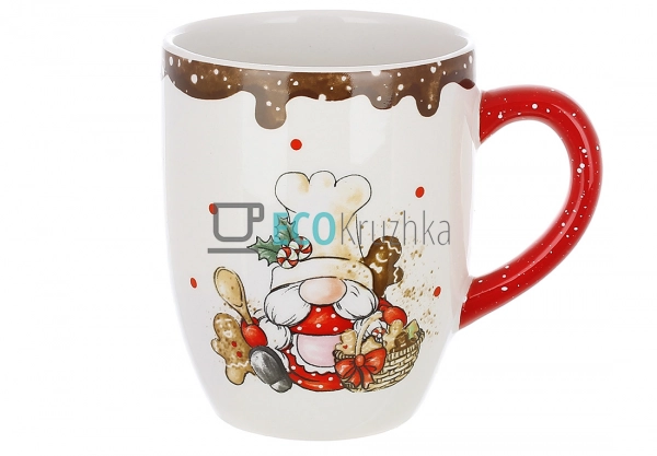 Керамічна новорічна кружка 400 мл з гномом-кухарем та пр ...