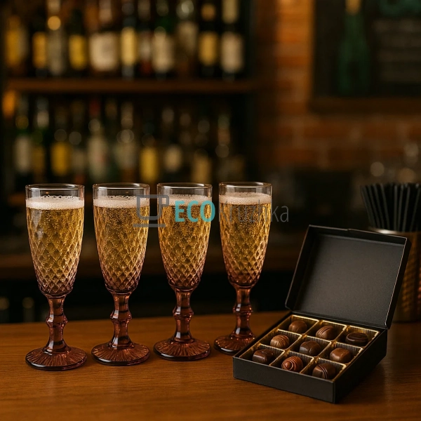 Набір келихів для шампанського з кольорового скла 6 шт G ...