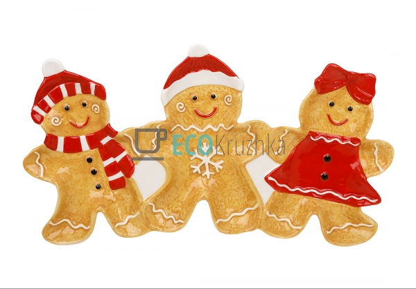 Керамічне святкове блюдо "Пряникові друзі" 36.5×20 см –  ...