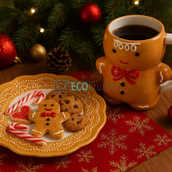Керамічна кружка Пряниковий чоловічок 330 мл | новорічна ...