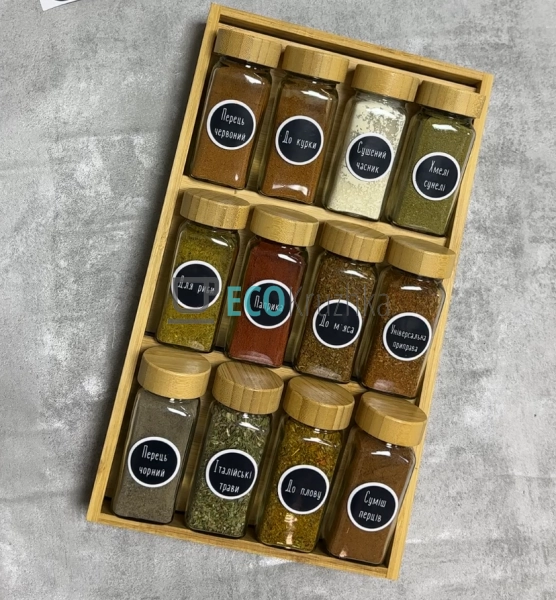 Набір баночок із спеціями з бамбуковою підставкою, 12 ск ...