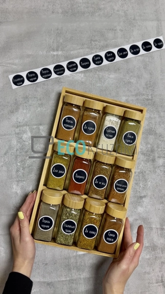 Набір баночок із спеціями з бамбуковою підставкою, 12 ск ...