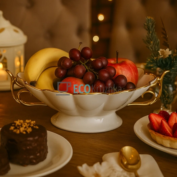 Порцелянова фруктівниця з золотим декором 37 см — святко ... Порцелянова фруктівниця з золотим декором 37 см — святко ...
