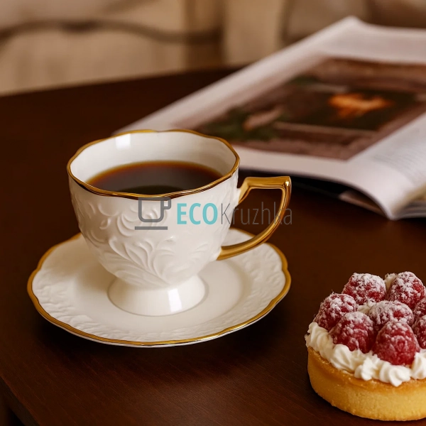 Порцелянова чашка зі стильним золотим ободком Lily 250 м ...