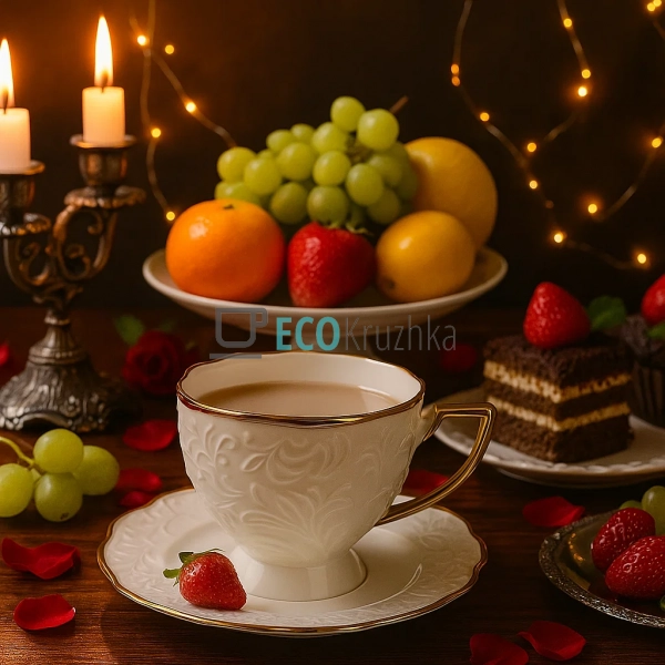 Порцелянова чашка зі стильним золотим ободком Lily 250 м ...