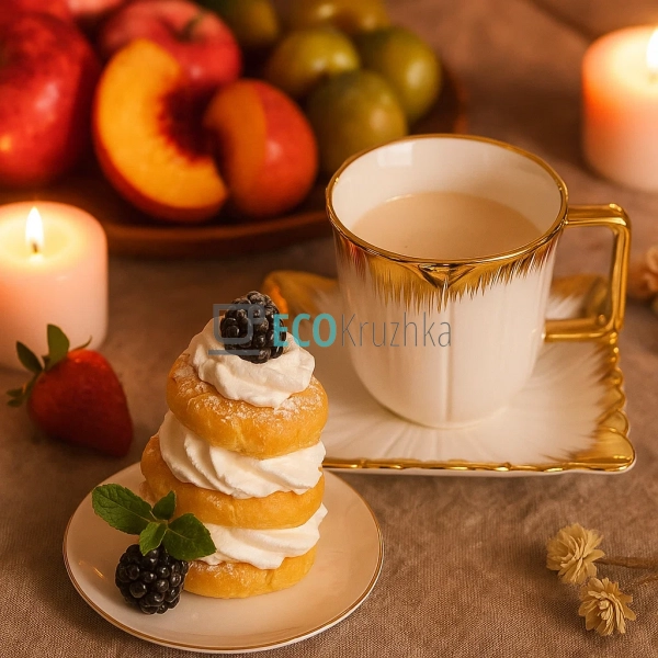 Чайна пара Tulip 220 мл із позолотою – порцелянова чашка ...