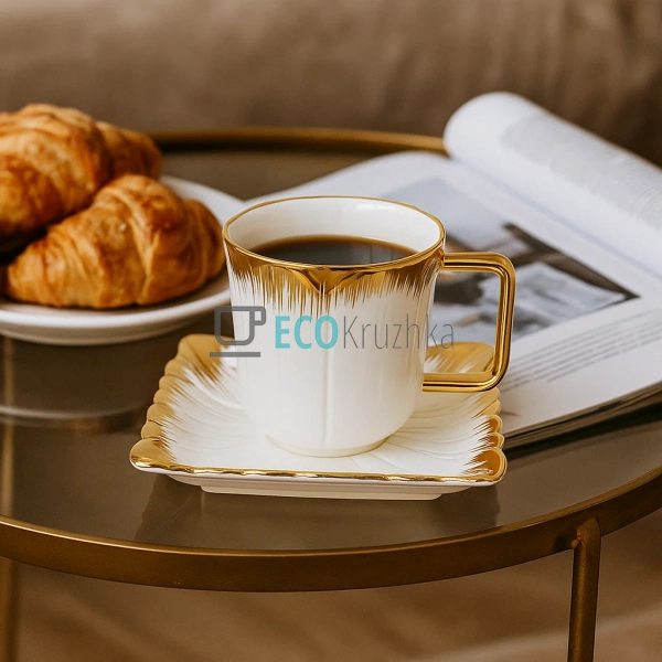 Чайна пара Tulip 220 мл із позолотою – порцелянова чашка ...