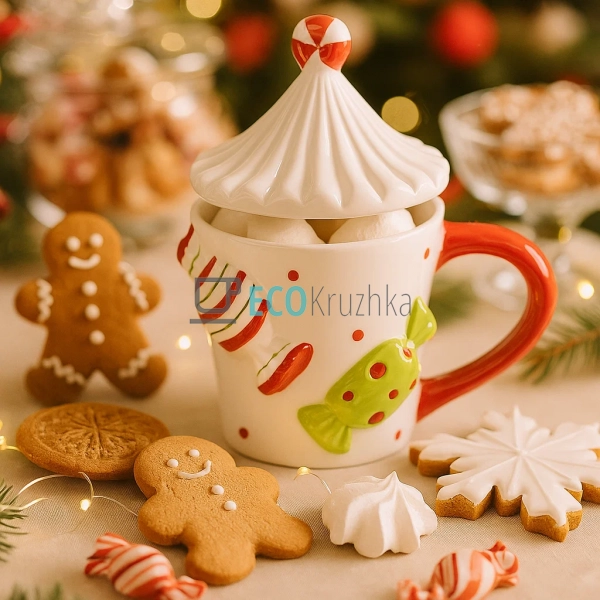 Керамічна кружка з кришкою “Цукерки” 400 мл – подарунков ...