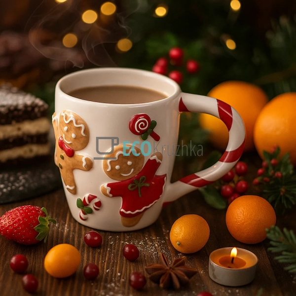 Керамічна кружка 400 мл «Веселі пряники» – святковий дек ...