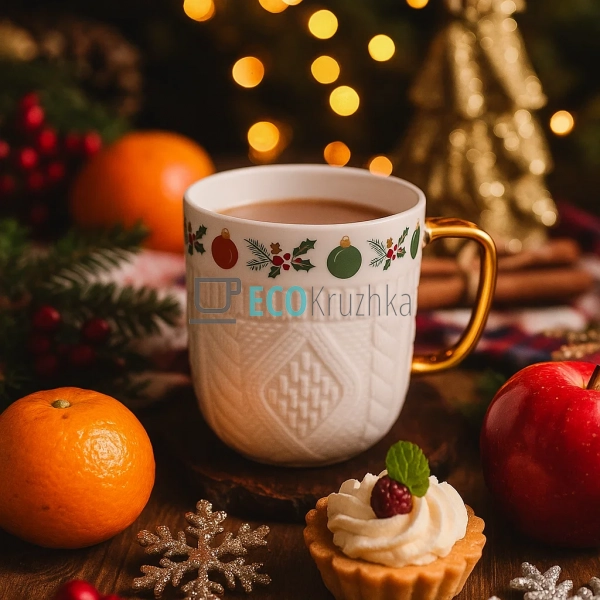 Порцелянова чашка 340 мл з написом Happy Holidays і золо ... Порцелянова чашка 340 мл з написом Happy Holidays і золо ...