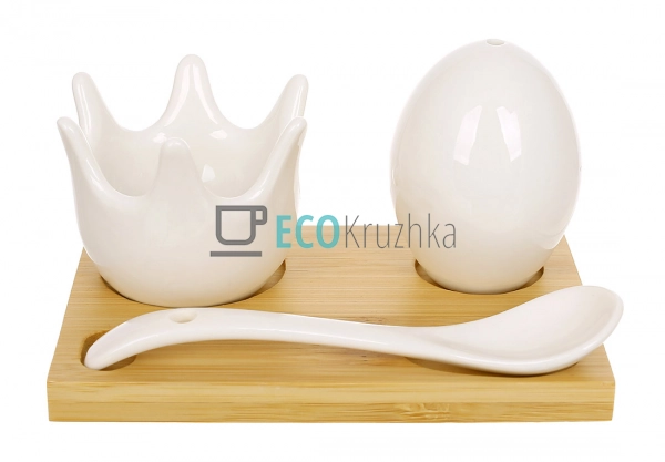 Набір для яйця з порцеляновою піалкою, ложкою та бамбуко ...