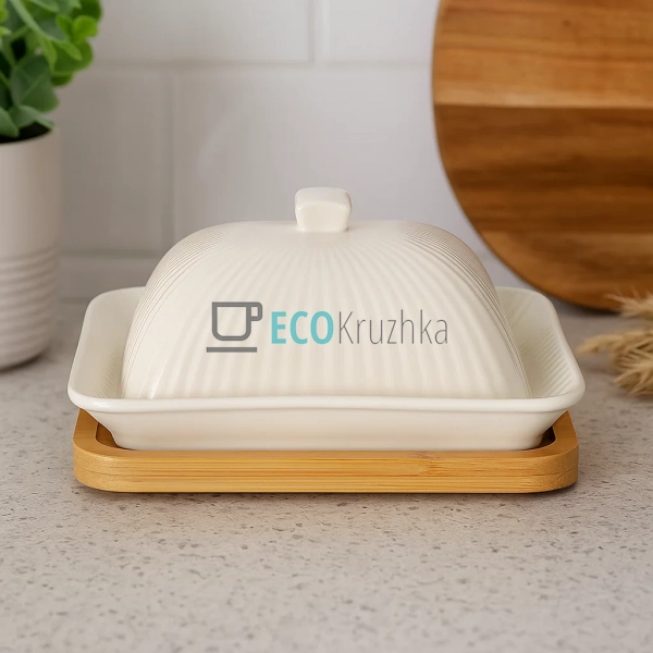 Маслянка для масла порцелянова з бамбуковою підставкою 1 ... Маслянка для масла порцелянова з бамбуковою підставкою 1 ...