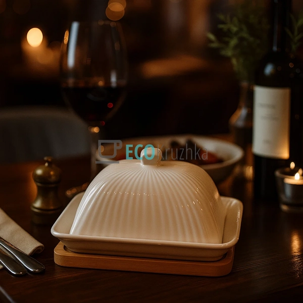 Маслянка для масла порцелянова з бамбуковою підставкою 1 ... Маслянка для масла порцелянова з бамбуковою підставкою 1 ...