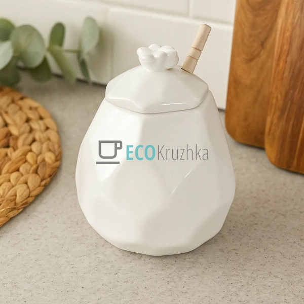 Медівниця з порцеляни 450 мл з дерев’яною ложкою — біла  ... Медівниця з порцеляни 450 мл з дерев’яною ложкою — біла  ...