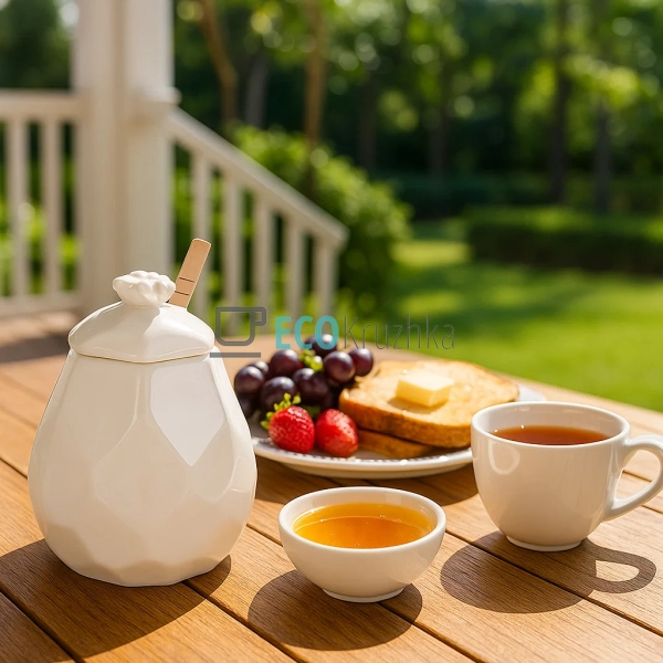 Медівниця з порцеляни 450 мл з дерев’яною ложкою — біла  ... Медівниця з порцеляни 450 мл з дерев’яною ложкою — біла  ...