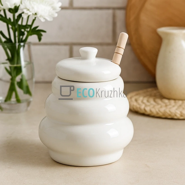 Медівниця з порцеляни з дерев’яною ложкою 400 мл — біла  ... Медівниця з порцеляни з дерев’яною ложкою 400 мл — біла  ...