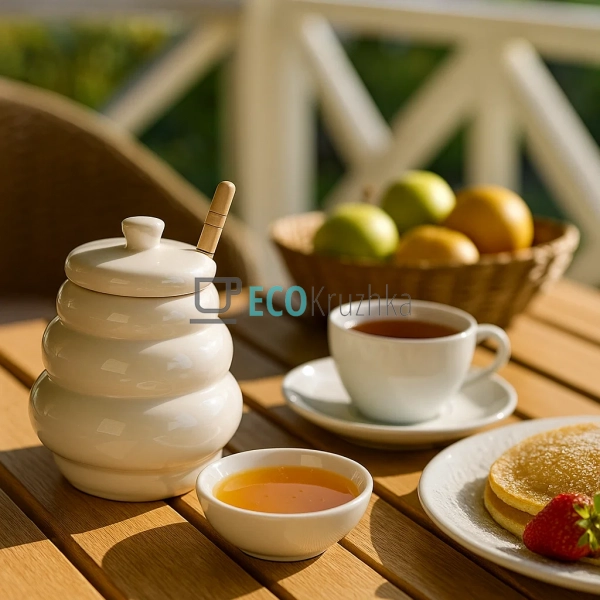 Медівниця з порцеляни з дерев’яною ложкою 400 мл — біла  ... Медівниця з порцеляни з дерев’яною ложкою 400 мл — біла  ...