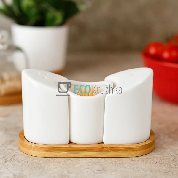 Набір для спецій сіль, перець і зубочистки порцеляновий  ...