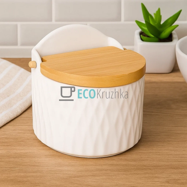 Цукорниця порцелянова з бамбуковою кришкою 450 мл Romb ( ... Цукорниця порцелянова з бамбуковою кришкою 450 мл Romb ( ...