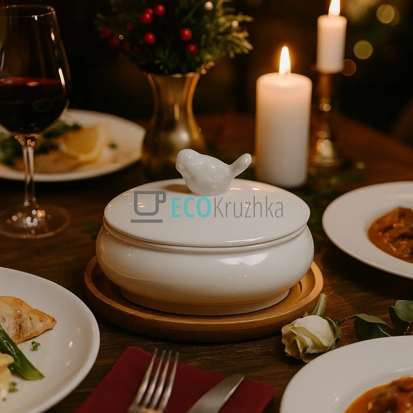 Цукорниця порцелянова 250 мл з бамбуковою кришкою та лож ... Цукорниця порцелянова 250 мл з бамбуковою кришкою та лож ...