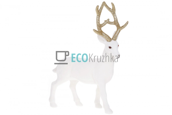 Білий новорічний олень 30 см — фігурка з велюром і золот ...