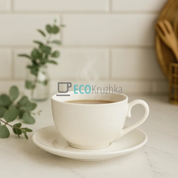 Чашка порцелянова 310 мл із блюдцем, Білий (988-277)