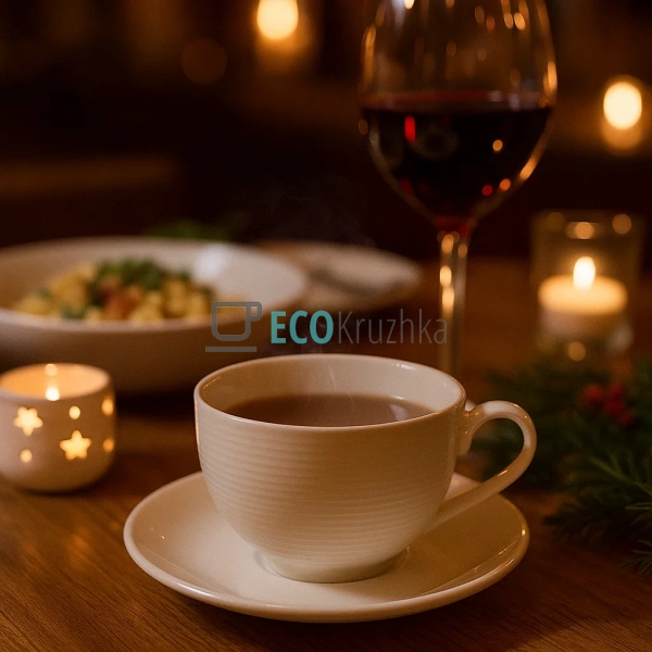 Чашка порцелянова 310 мл із блюдцем, Білий (988-277)