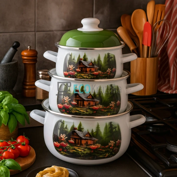 Набір із трьох емальованих кастрюль Edenberg EB-1889