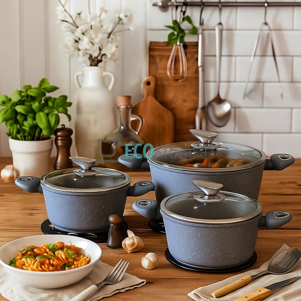 Набір каструль Edenberg 8 предметів з мармуровим антипригарним покриттям, Сірий EB-7428 Набір каструль Edenberg 8 предметів з мармуровим антипригарним покриттям, Сірий EB-7428