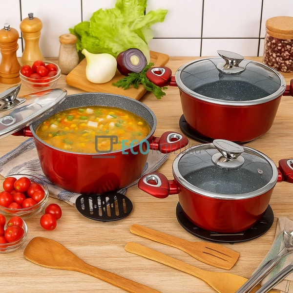 Набір каструль Edenberg 8 предметів з мармуровим антипри ... Набір каструль Edenberg 8 предметів з мармуровим антипри ...