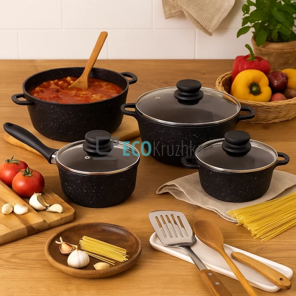 Набір каструль Edenberg 8 предметів з мармуровим антипри ... Набір каструль Edenberg 8 предметів з мармуровим антипри ...