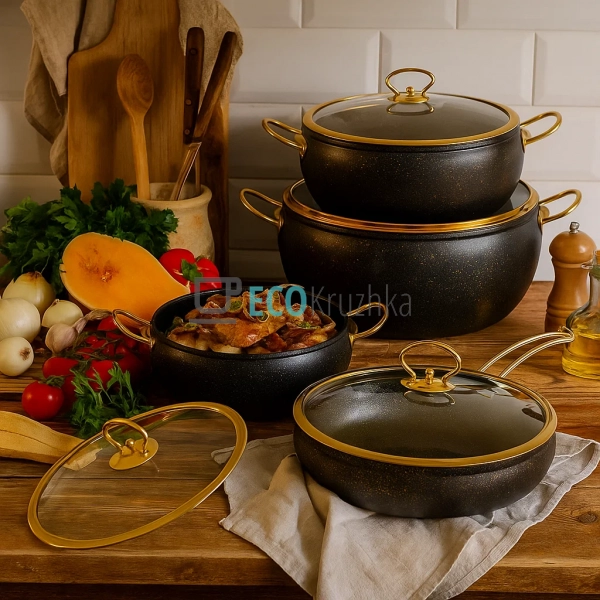 Набір каструль Edenberg 8 предметів з мармуровим антипри ...