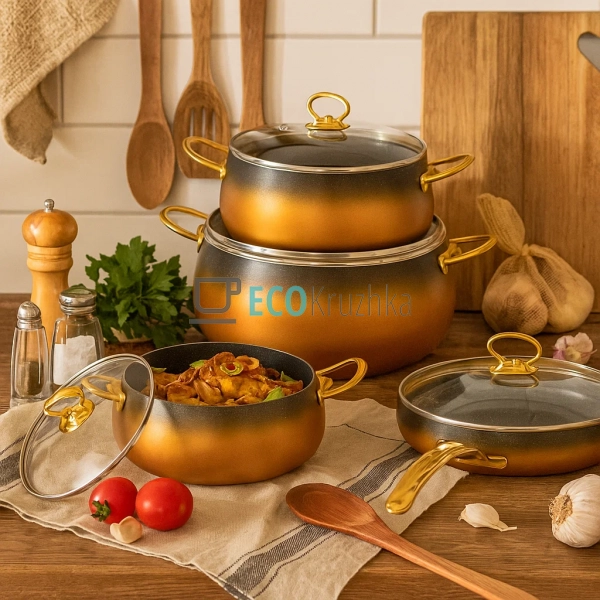 Набір каструль Edenberg 8 предметів з мармуровим антипри ...